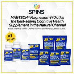 Natural Stacks MagTech capsules closeup highlights 200 mg magnesium per serving for daily use.
