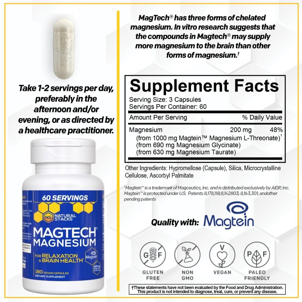 Natural Stacks MagTech ingredients Magtein closeup emphasizes brain-health benefits.
