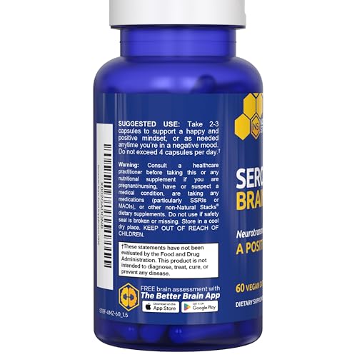 Natural Stacks Serotonin Brain Food bottle on counter suggesting daily routine.