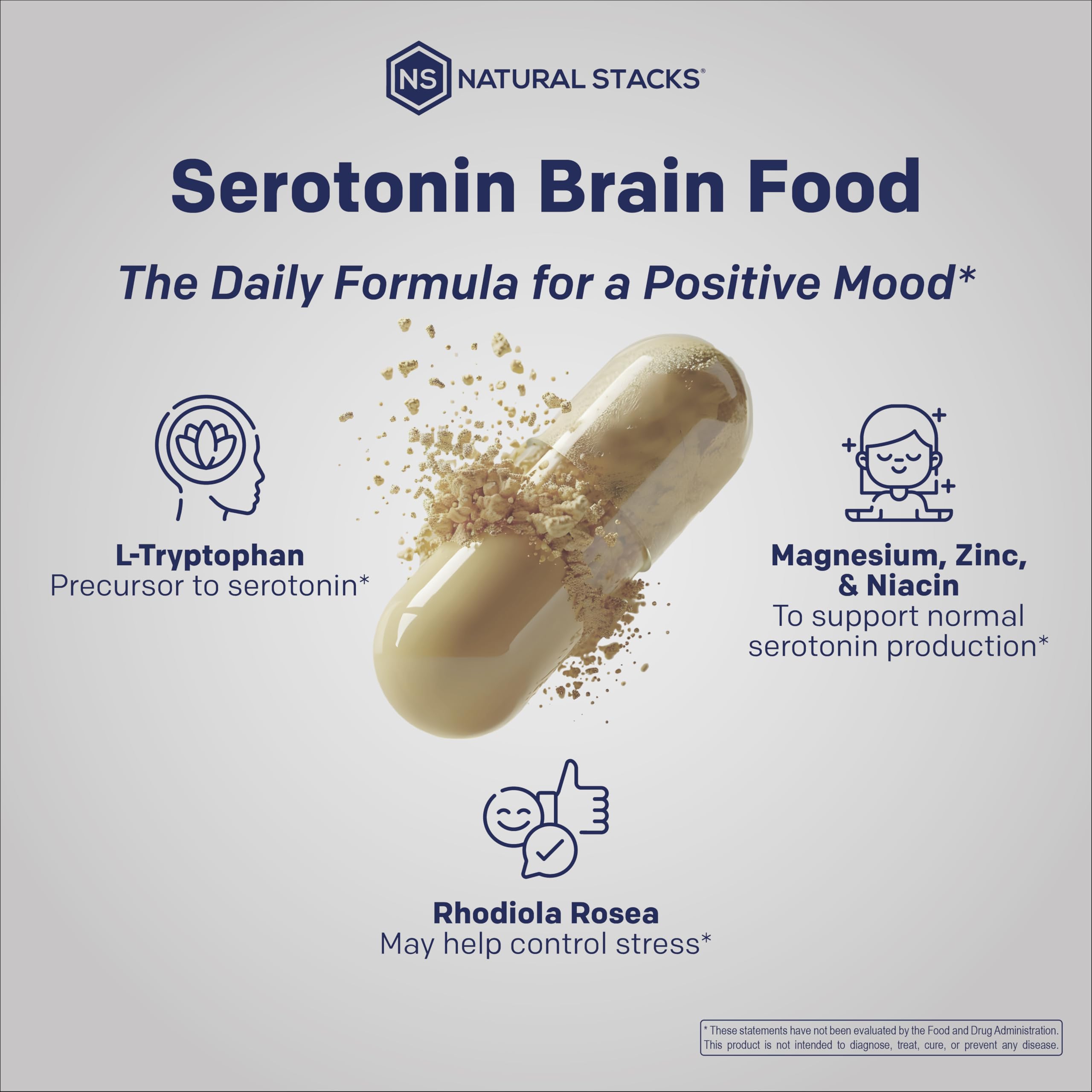 Natural Stacks Serotonin Brain Food dose preparation shown for daily use.