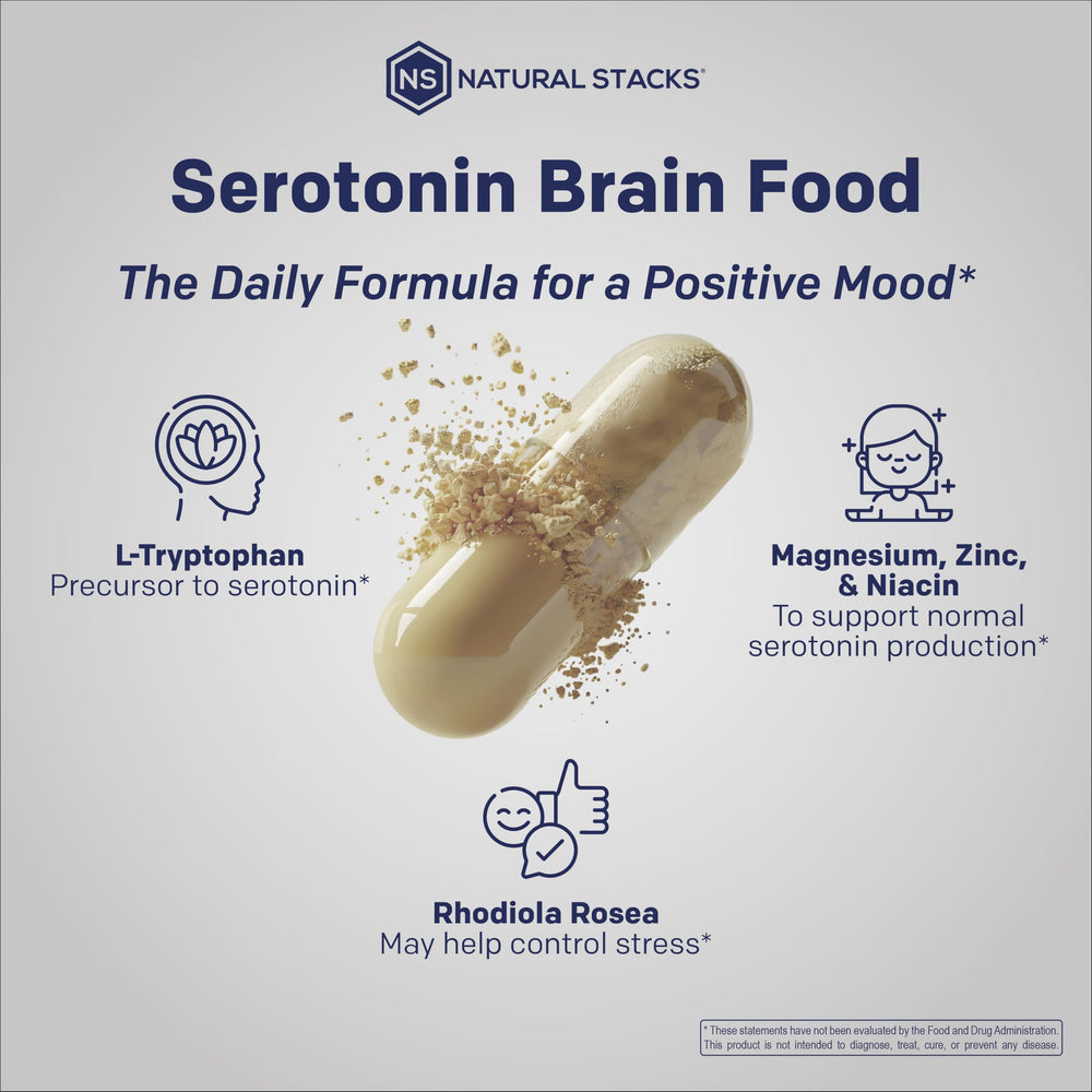 Natural Stacks Serotonin Brain Food dose preparation shown for daily use.