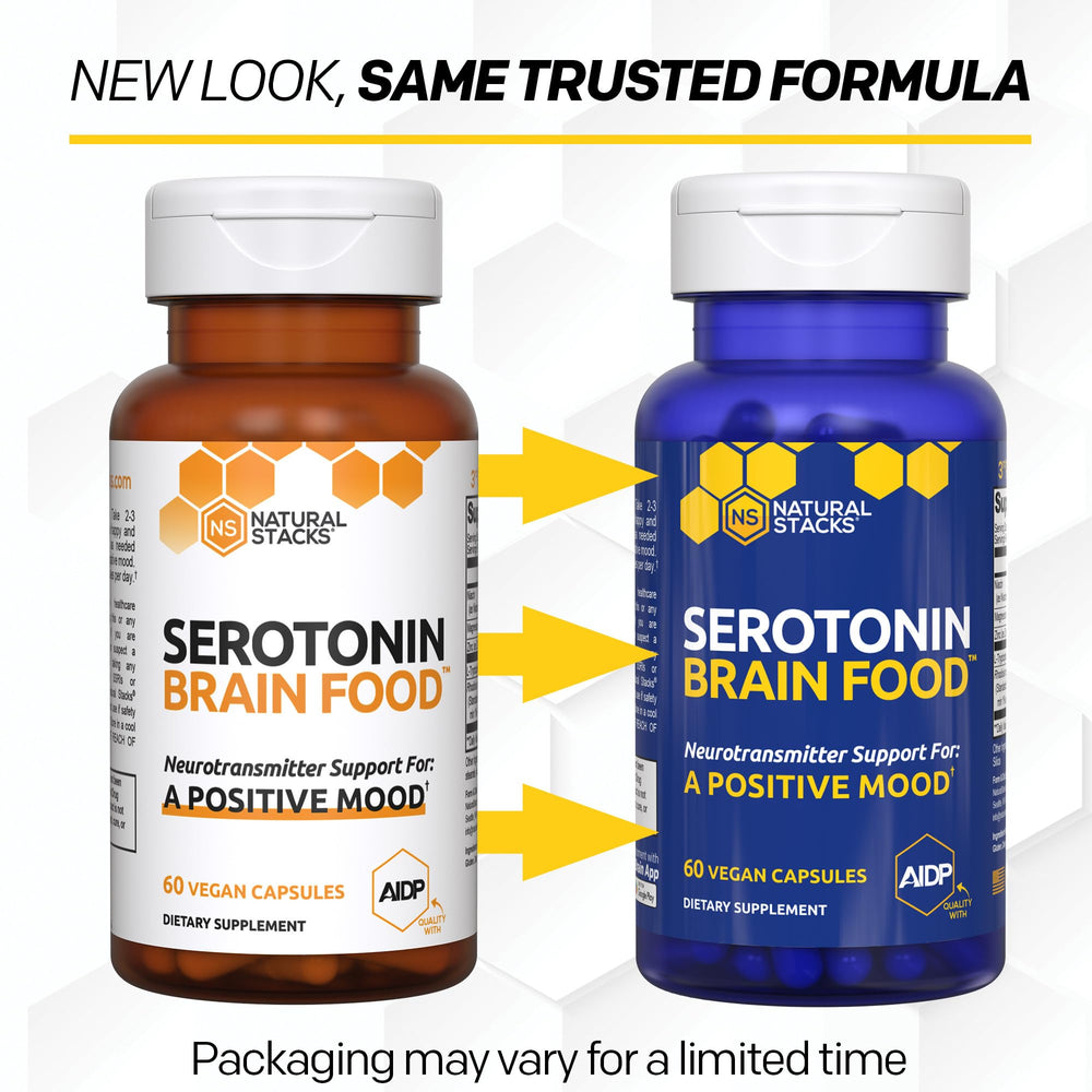 Natural Stacks Serotonin Brain Food serving pictured for easy daily dosing.