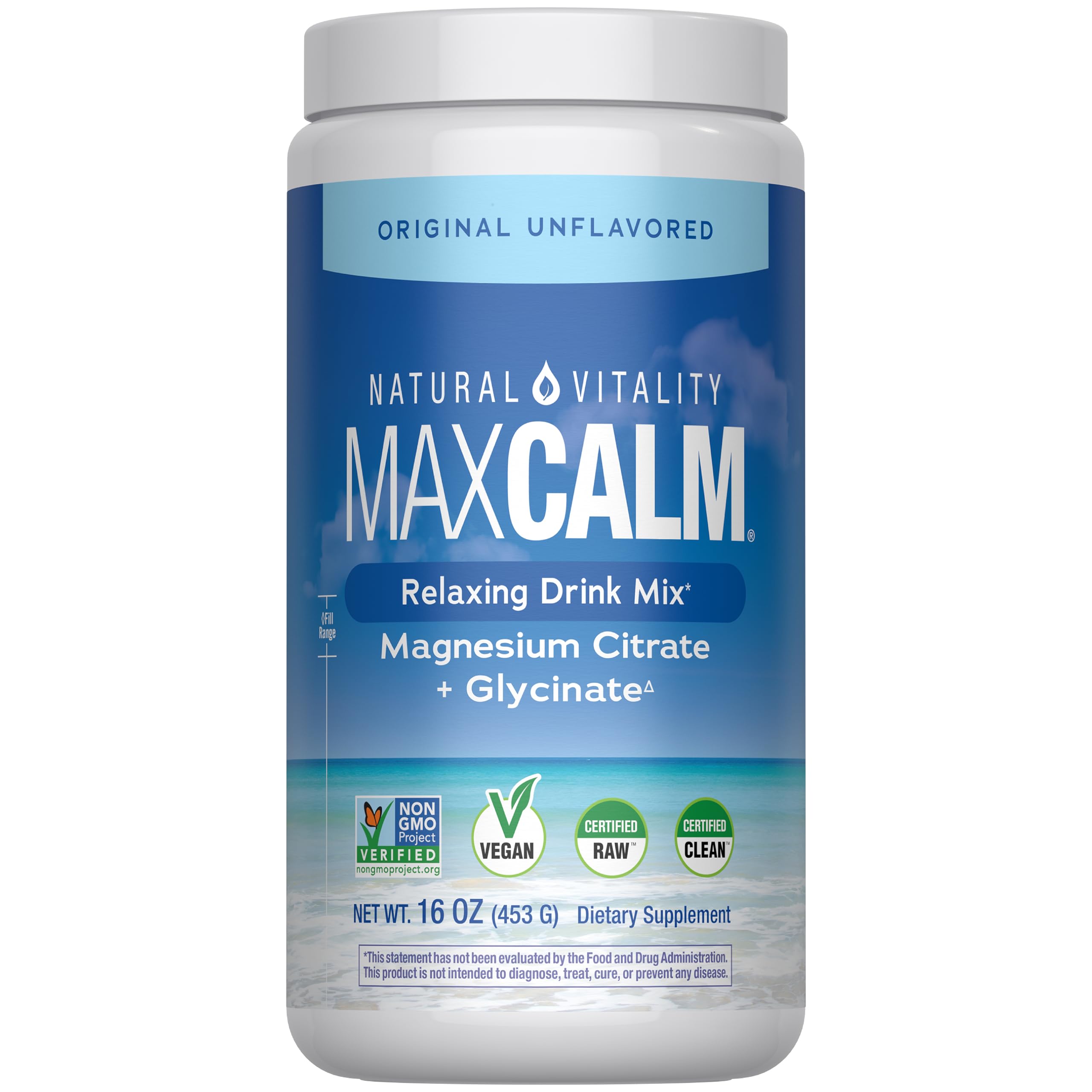 Natural Vitality CALM magnesium bottle front view ready for daily relaxation