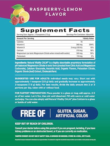 Natural Vitality CALM bottle showing magnesium and calcium support.