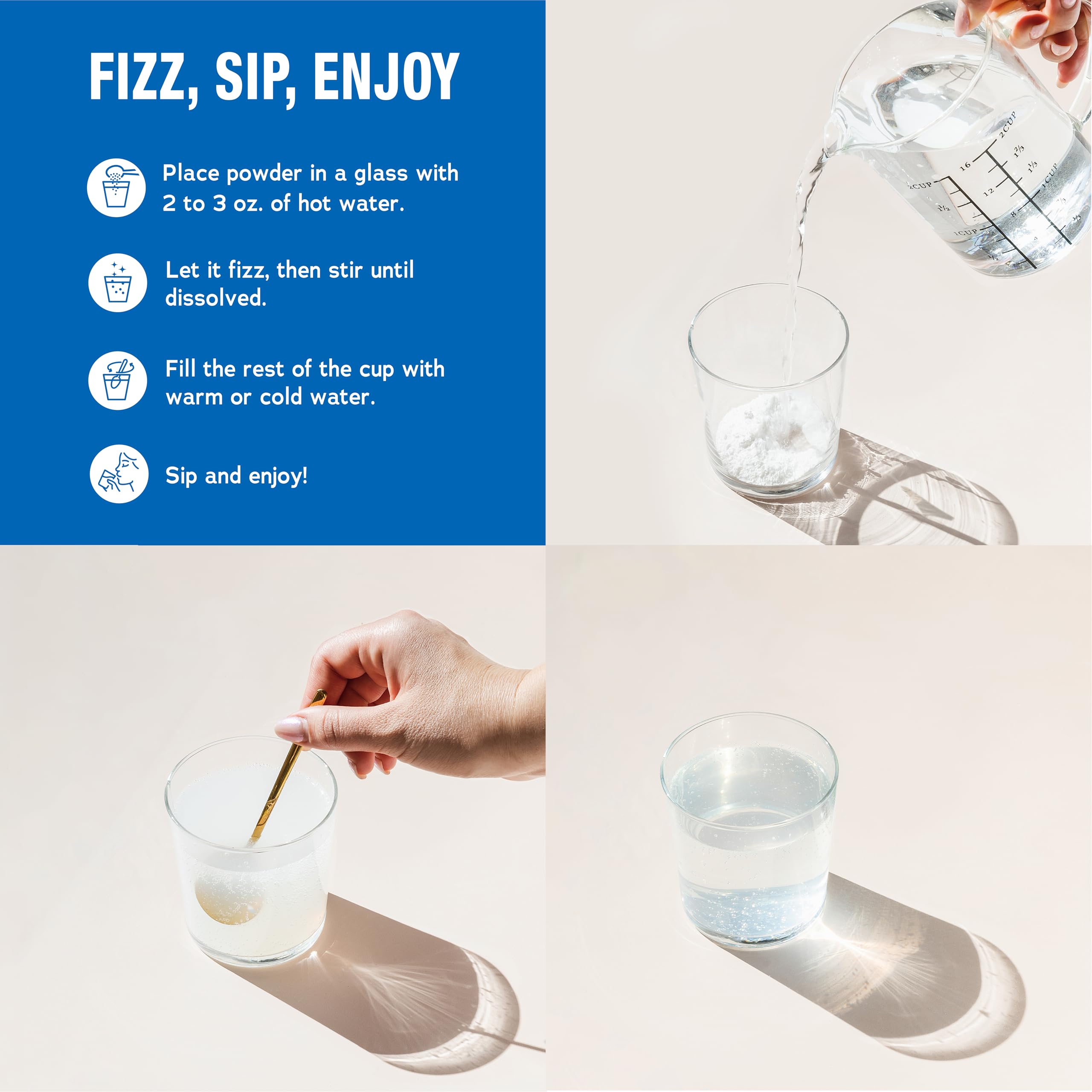 Natural Vitality CALM glass with drink ready to sip during busy afternoons