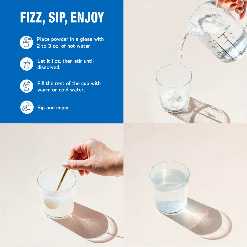 Natural Vitality CALM glass with drink ready to sip during busy afternoons