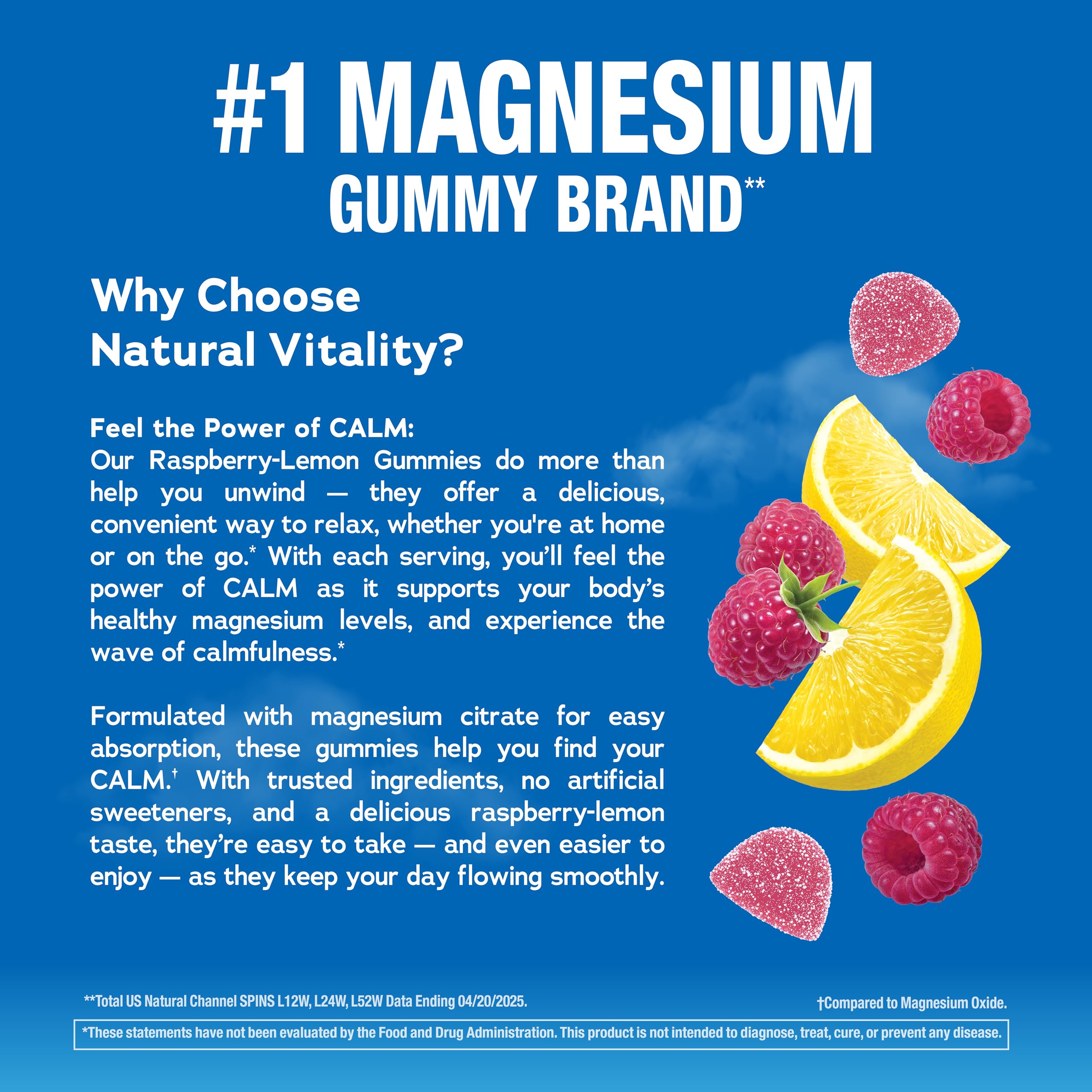 Natural Vitality CALM ingredients label highlights vegan gluten-free formulation