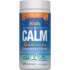 Natural Vitality CALM Kids bottle with gummies supporting a healthy stress response