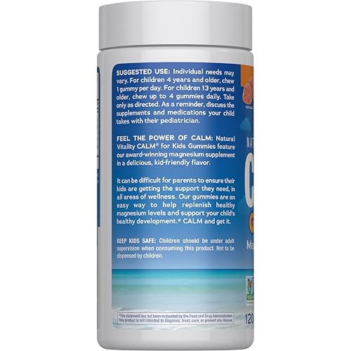 Natural Vitality CALM Kids label front highlighting vegan gluten-free formula