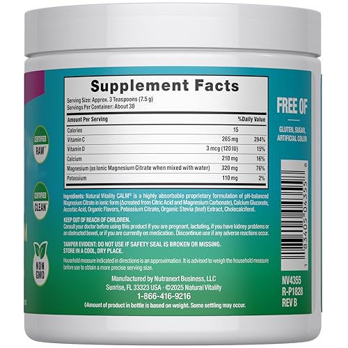 Natural Vitality CALM powder pours into a glass for a refreshing, mood-supporting drink.