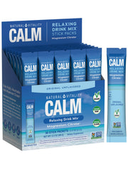 Natural Vitality Calm magnesium stick packets front view, convenient on-the-go calming drink mix.