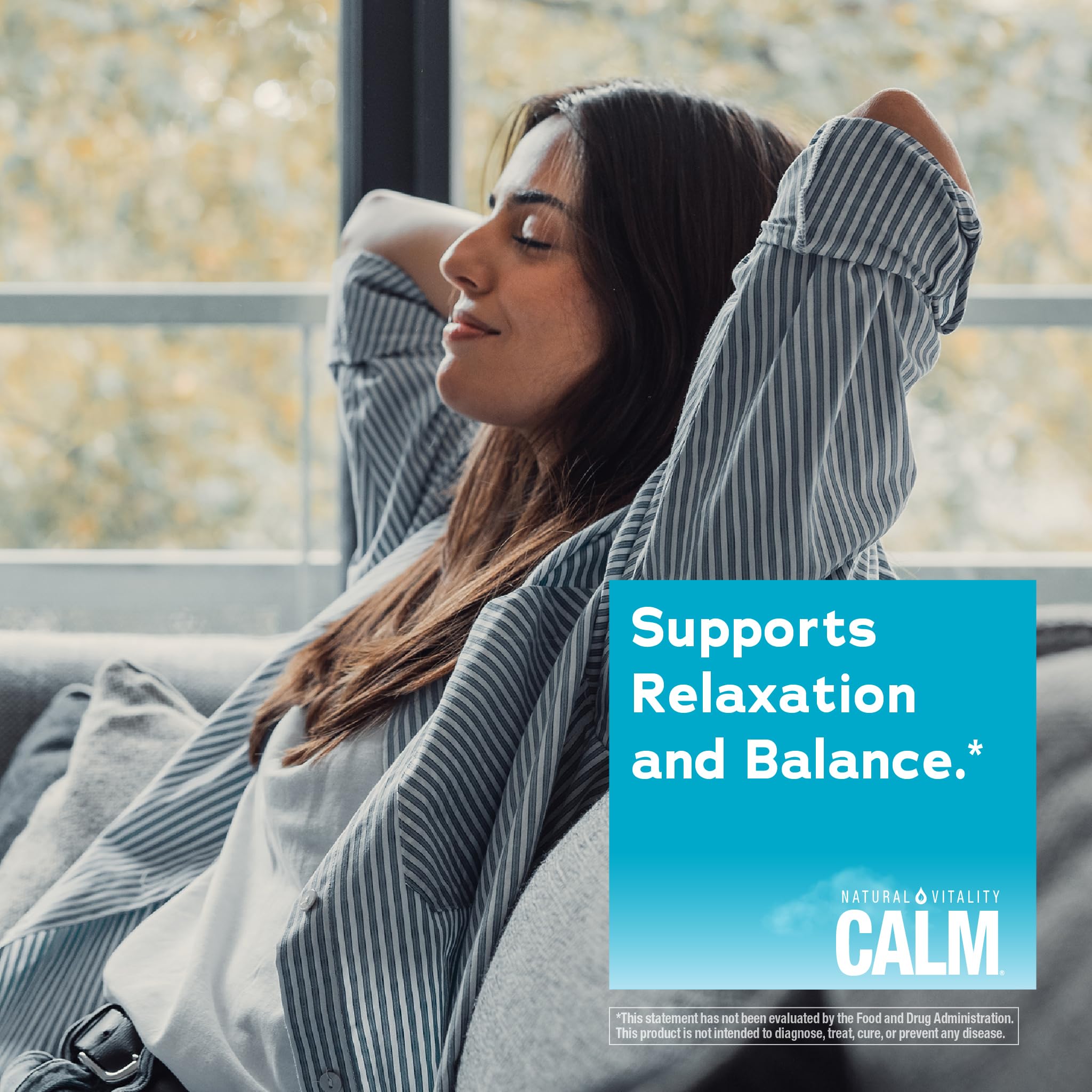 Travel-friendly container suggests simple daily rituals anywhere with CALM gummies.