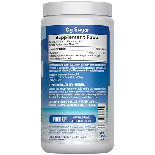Natural Vitality CALM powder dispense close-up showing easy dosing for stress support