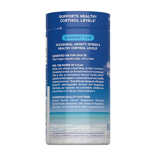Natural Vitality CALM Sensoril ashwagandha label, highlighting extract.