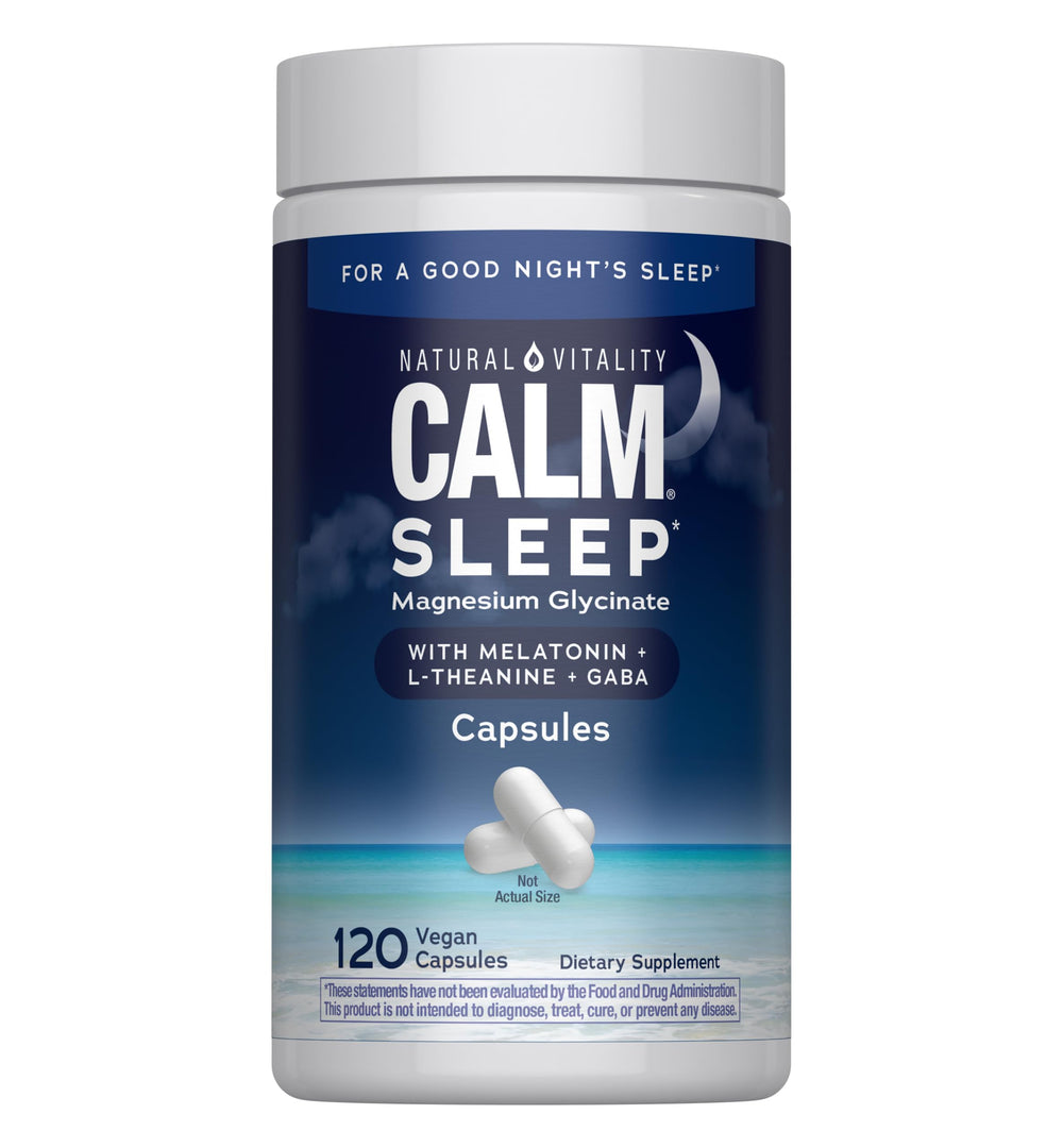 Natural Vitality Calm Sleep bottle showing ingredients for relaxing nights
