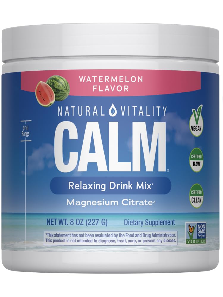 Natural Vitality CALM watermelon powder tub, refreshing magnesium drink option for daily use