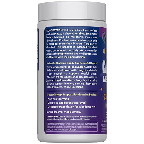 Close-up of CALMSleep tablets showing chewy texture and grape flavor.