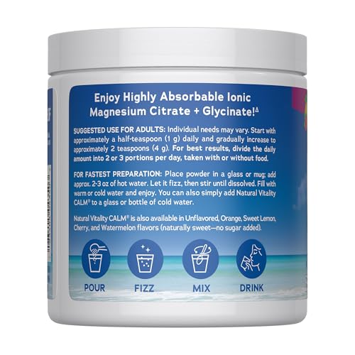 Natural Vitality CALM Raspberry Lemon served glass demonstrates a ready-to-enjoy magnesium drink.