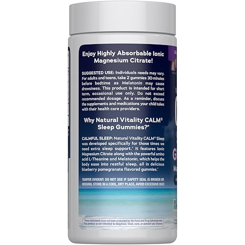 Close-up of Natural Vitality SLEEP Gummies with blueberry pomegranate flavor.