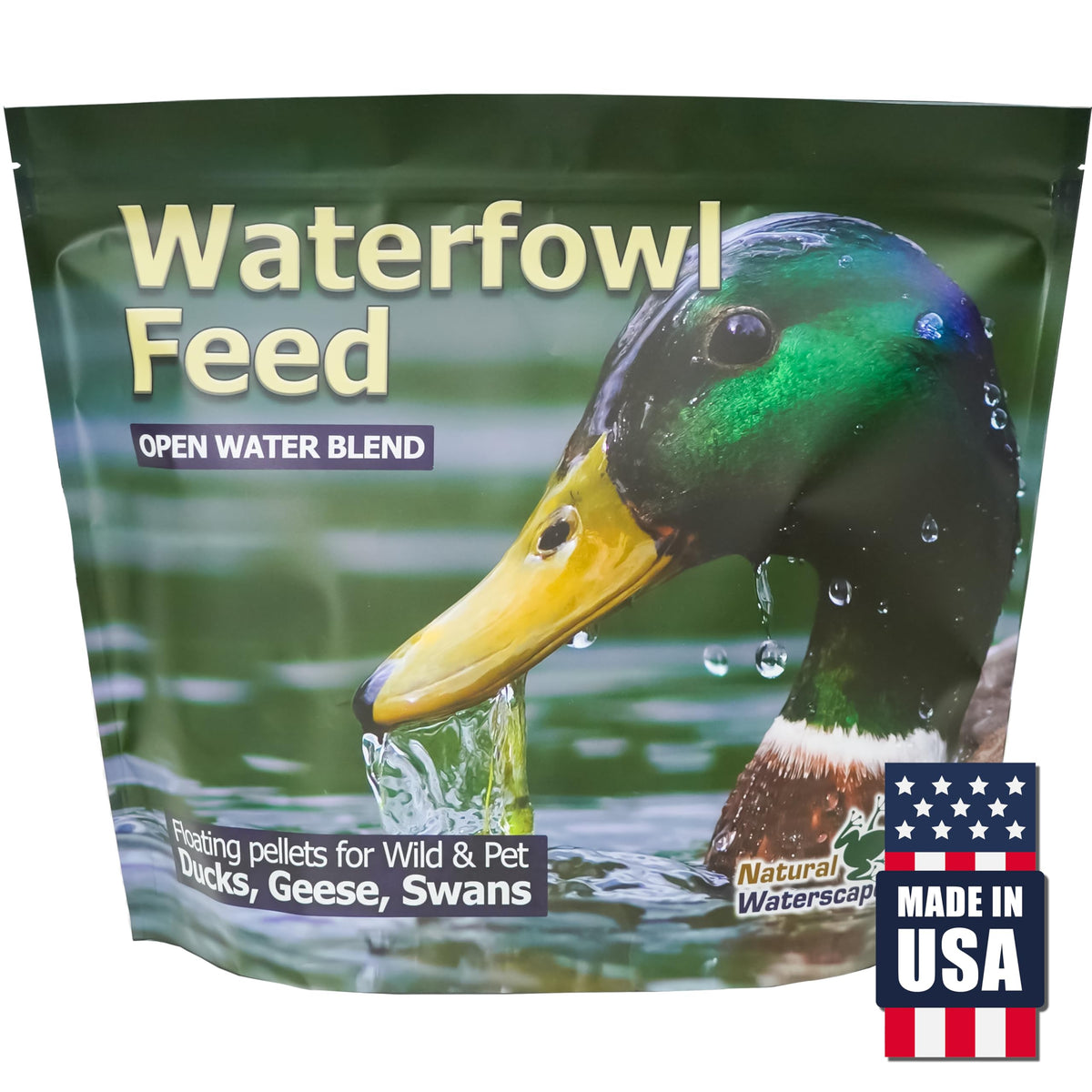 Natural Waterscapes Waterfowl Feed pellets float on water, promoting easy feeding for ducks.