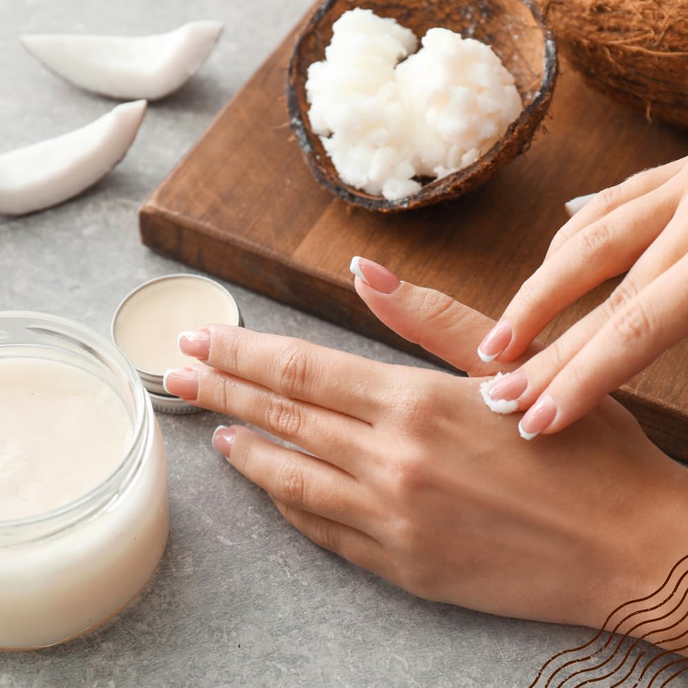 NaturaleBio coconut oil hair care application suggests nourishing, lightweight gloss.