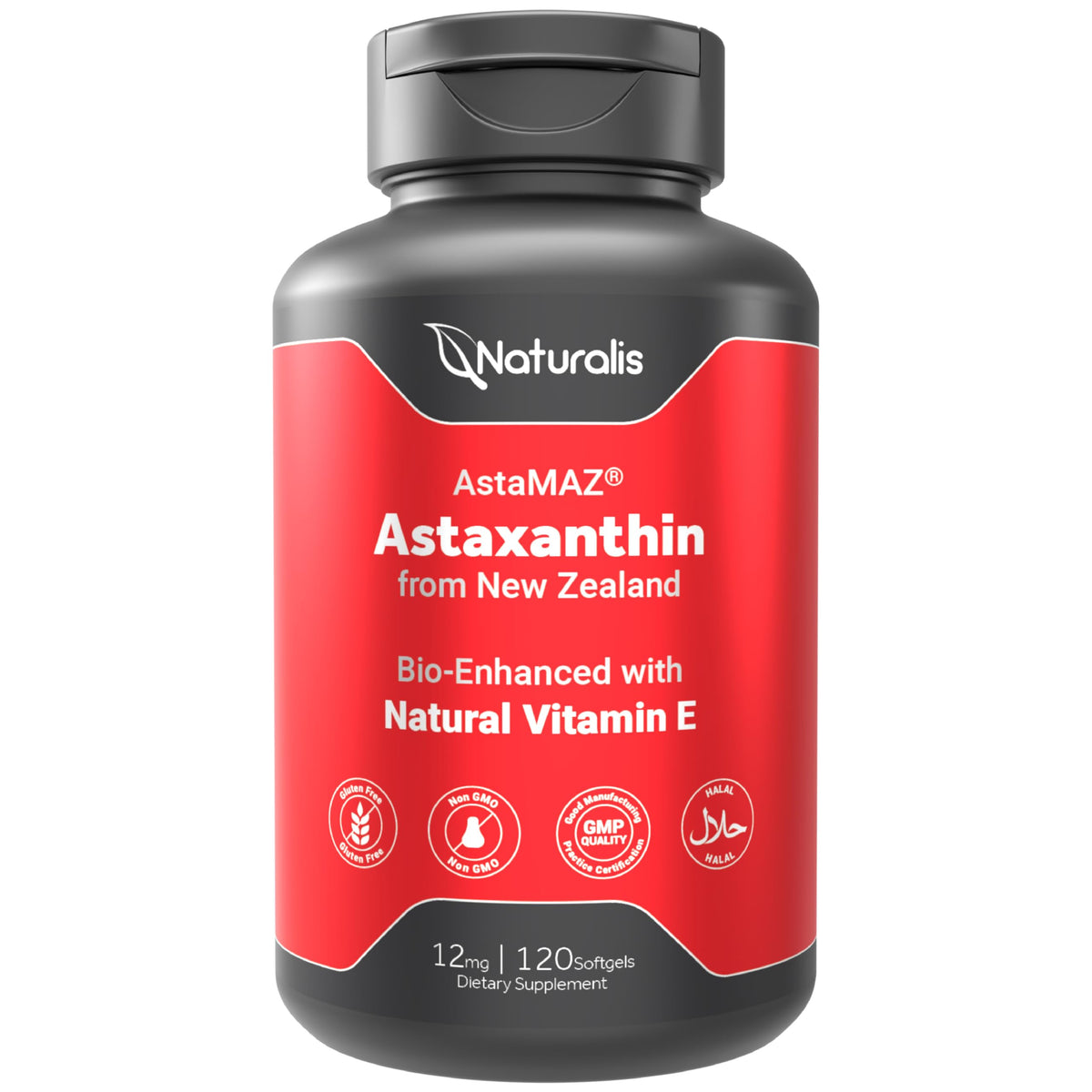 Naturalis Astaxanthin 12mg bottle for daily joint comfort support.