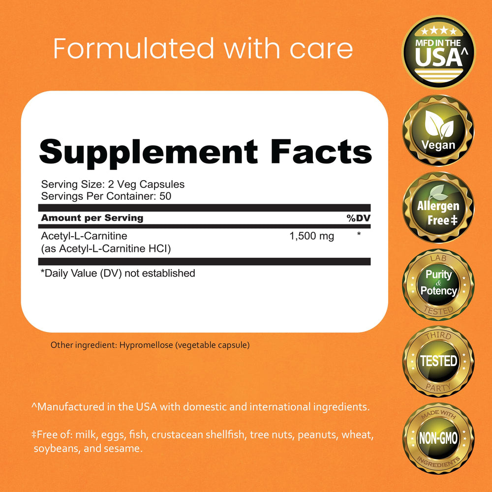 NaturaLife Labs ALCAR capsules closeup showing easy-to-swallow vegan capsules