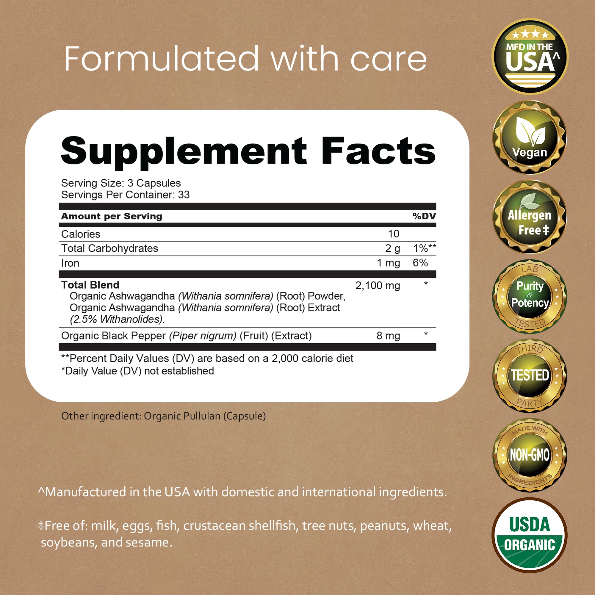 NaturaLife Labs Ashwagandha capsules close-up highlighting 2100 mg per serving