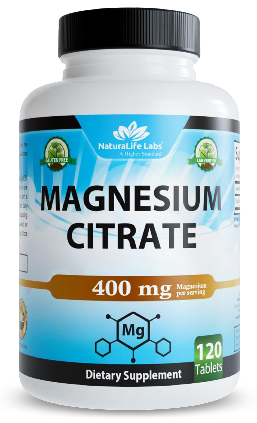 NaturaLife Labs Magnesium Citrate 400 mg bottle front view for daily wellness support.