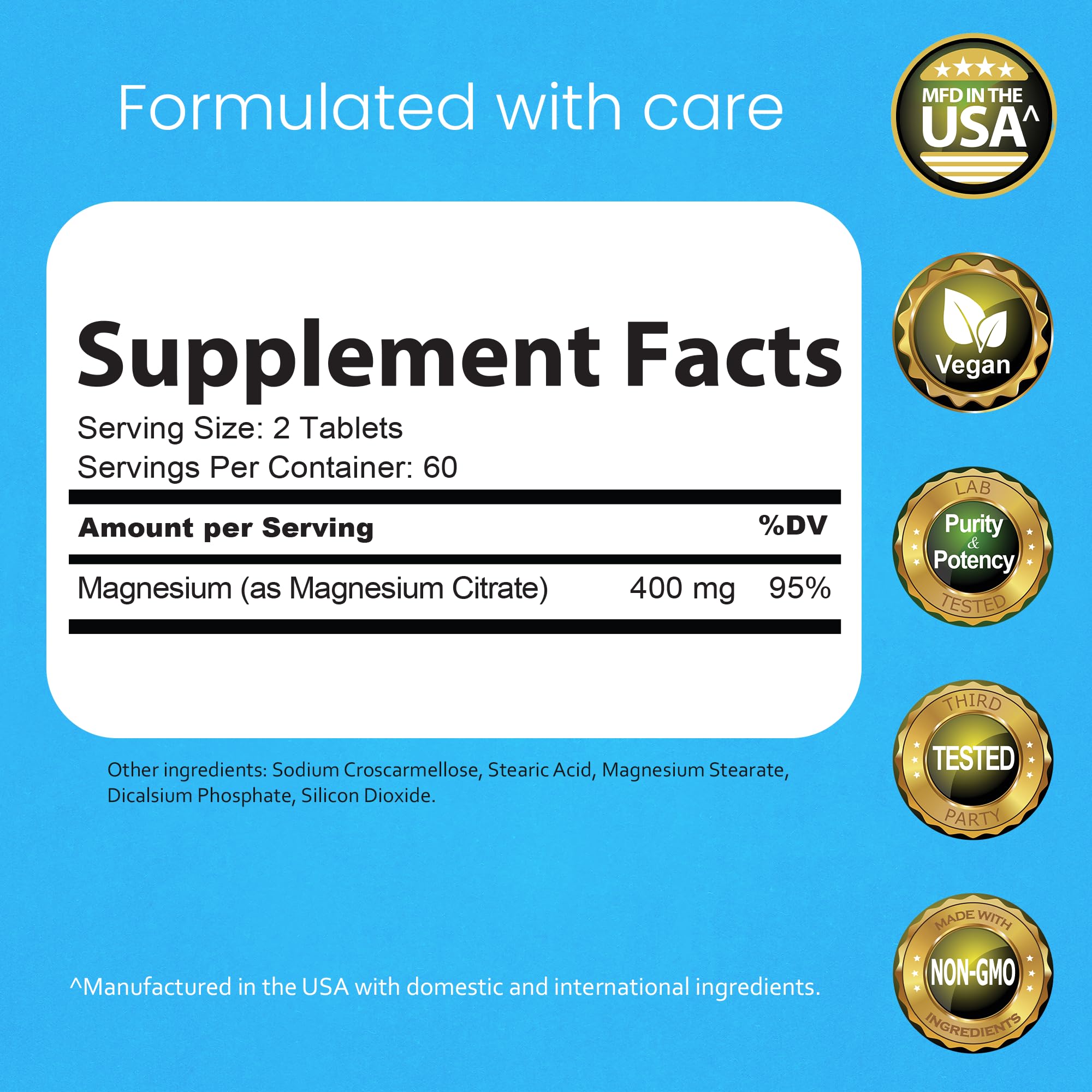 NaturaLife Labs Magnesium Citrate tablet close-up highlighting 400 mg per serving.