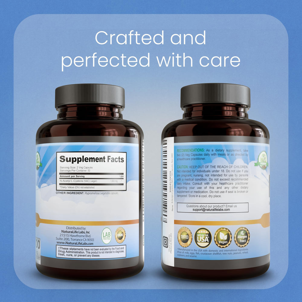 NaturaLife Labs NAC 1600mg capsules in hand for convenient daily use.