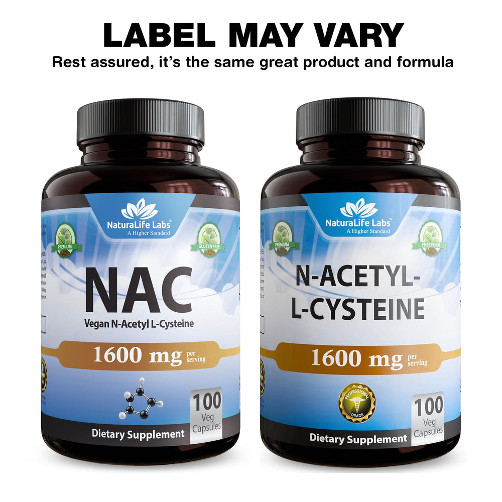NaturaLife Labs NAC 1600mg label detail with clean ingredients.