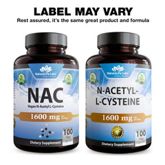 NaturaLife Labs NAC 1600mg label detail with clean ingredients.