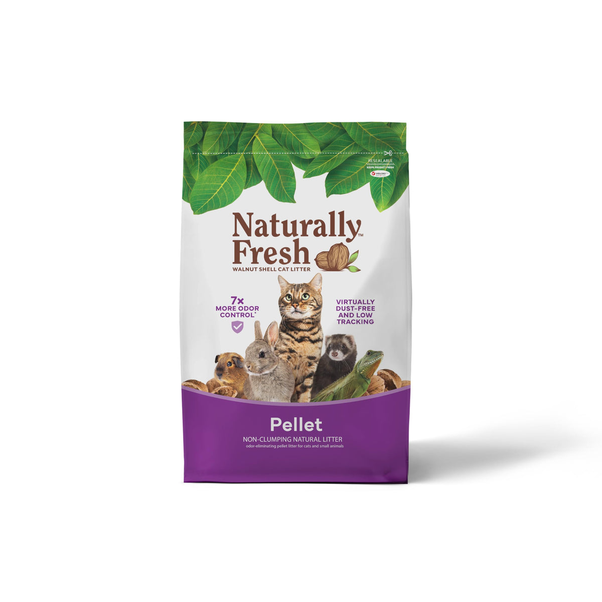 Naturally Fresh non-clumping pellet litter 30 lb bag, odor-control at a glance.