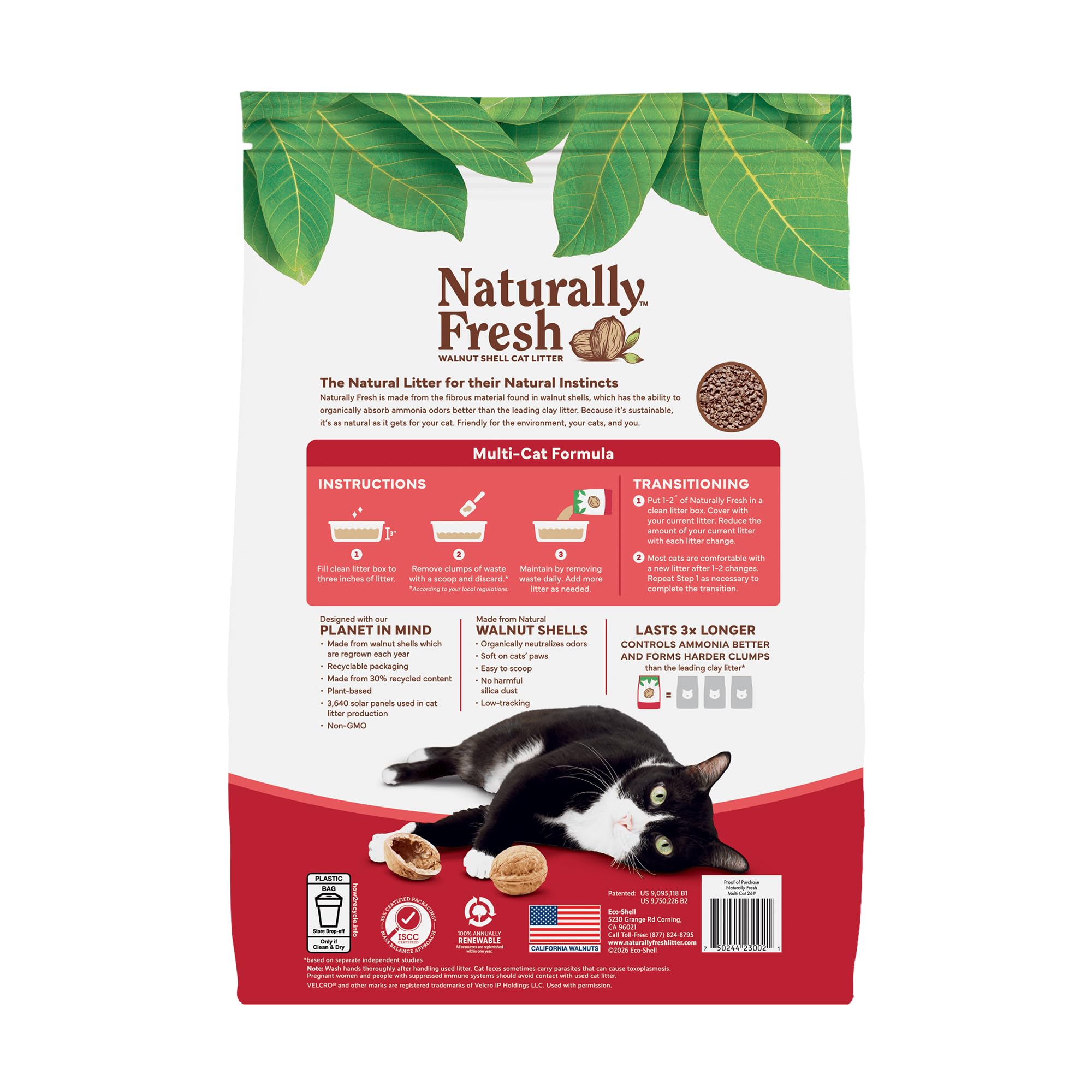 Naturally Fresh walnut-shells litter unscented preserves cat comfort.
