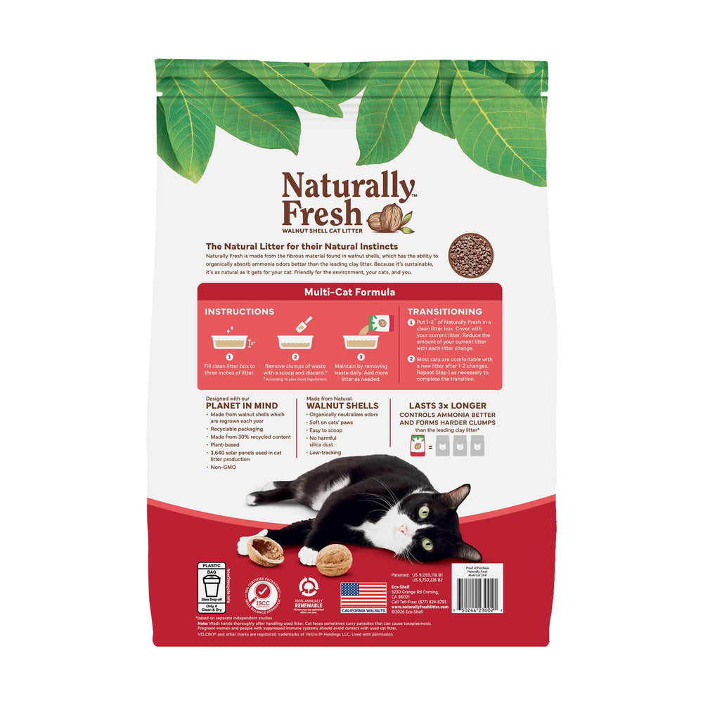 Naturally Fresh walnut-shells litter unscented preserves cat comfort.