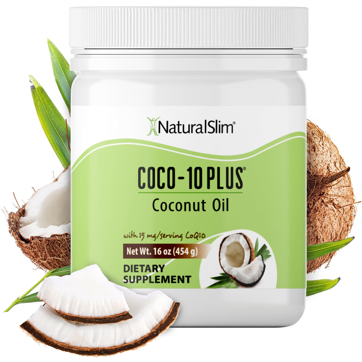 NaturalSlim Coconut Oil with CoQ10 bottle pour for quick energy support
