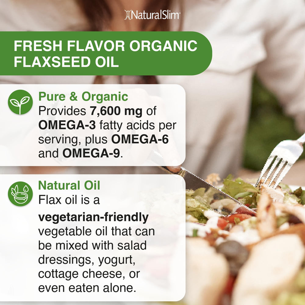 NaturalSlim flaxseed oil glass jar displaying rich color and aroma.