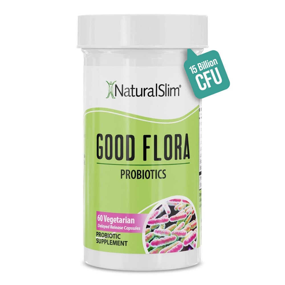 NaturalSlim Good Flora bottle front promoting gut balance and daily use