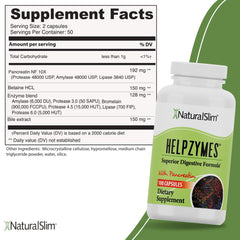 NaturalSlim Helpzymes capsules closeup highlighting convenient capsules for digestion.