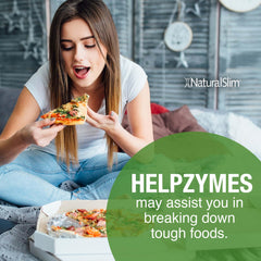 NaturalSlim Helpzymes packaging box showcasing premium enzymes for gut health.