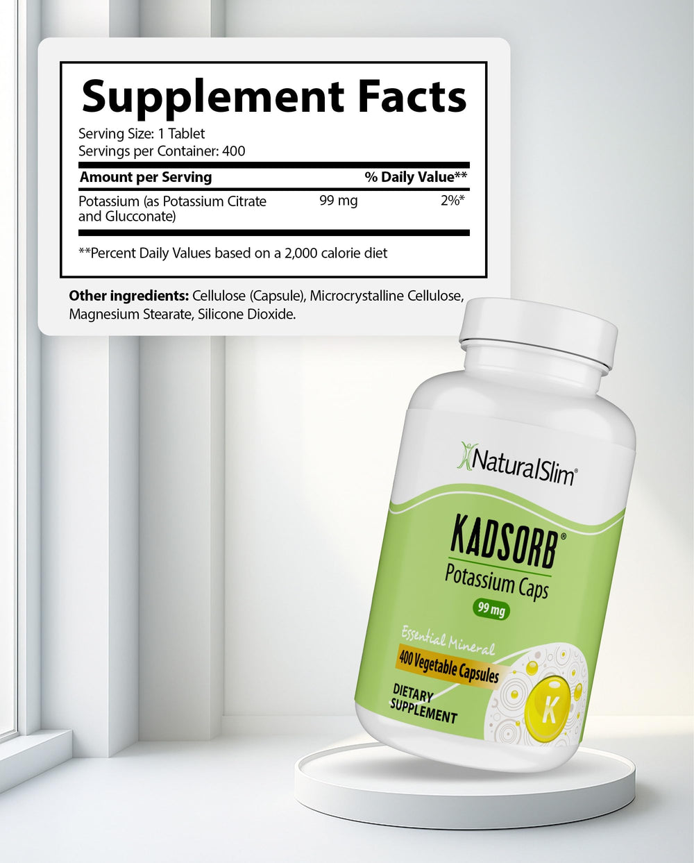 NaturalSlim Kadsorb capsule close-up highlighting small, easy-to-swallow capsules.