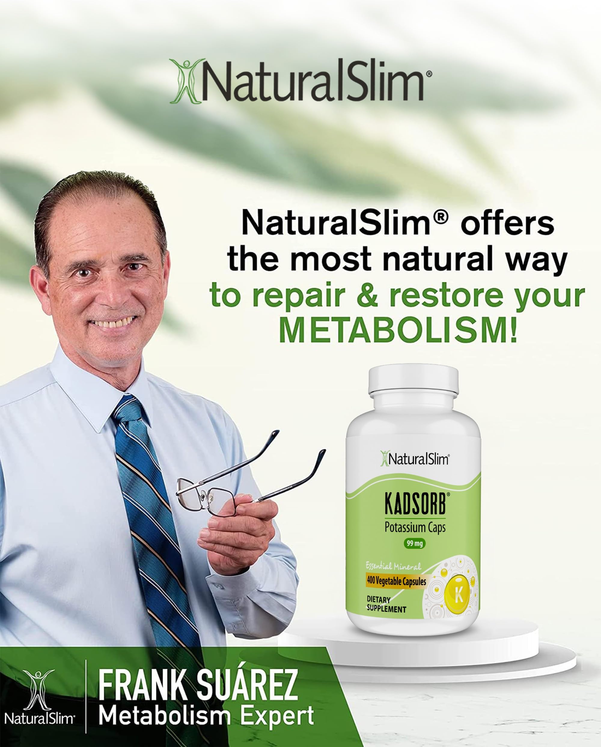 NaturalSlim Kadsorb capsule in hand illustrating quick daily potassium intake.