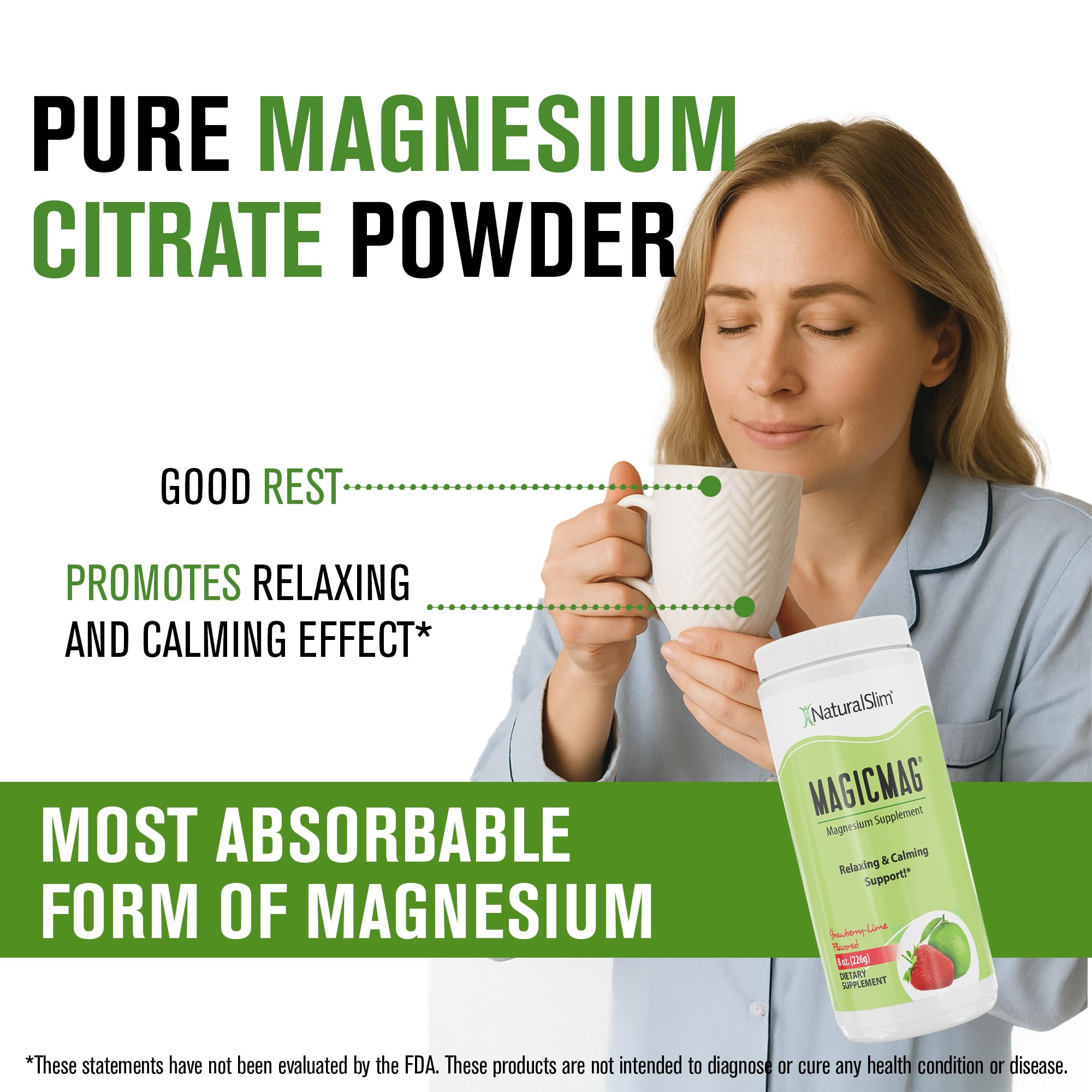 NaturalSlim MagicMag powder close-up highlighting absorption and flavor.