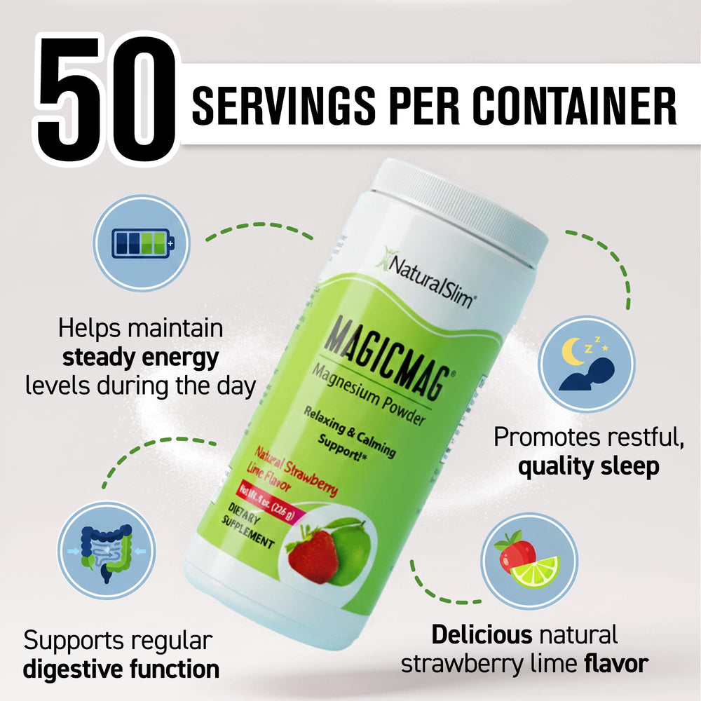 NaturalSlim MagicMag strawberry-lime mix dissolving in water for daily use.