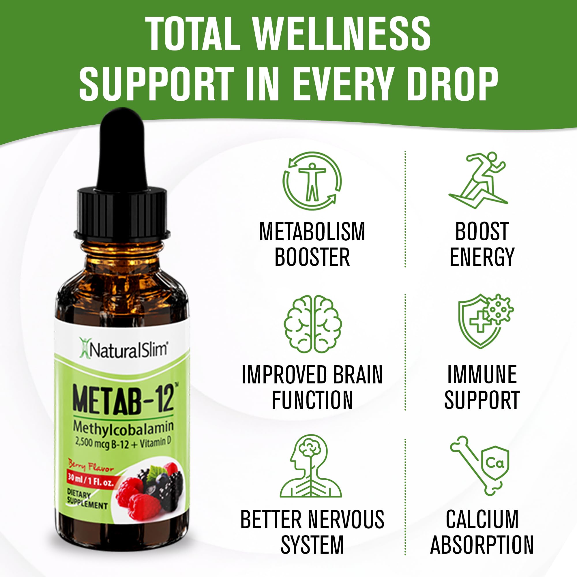 NaturalSlim Vitamin D and B12 bottle label highlighting ingredients
