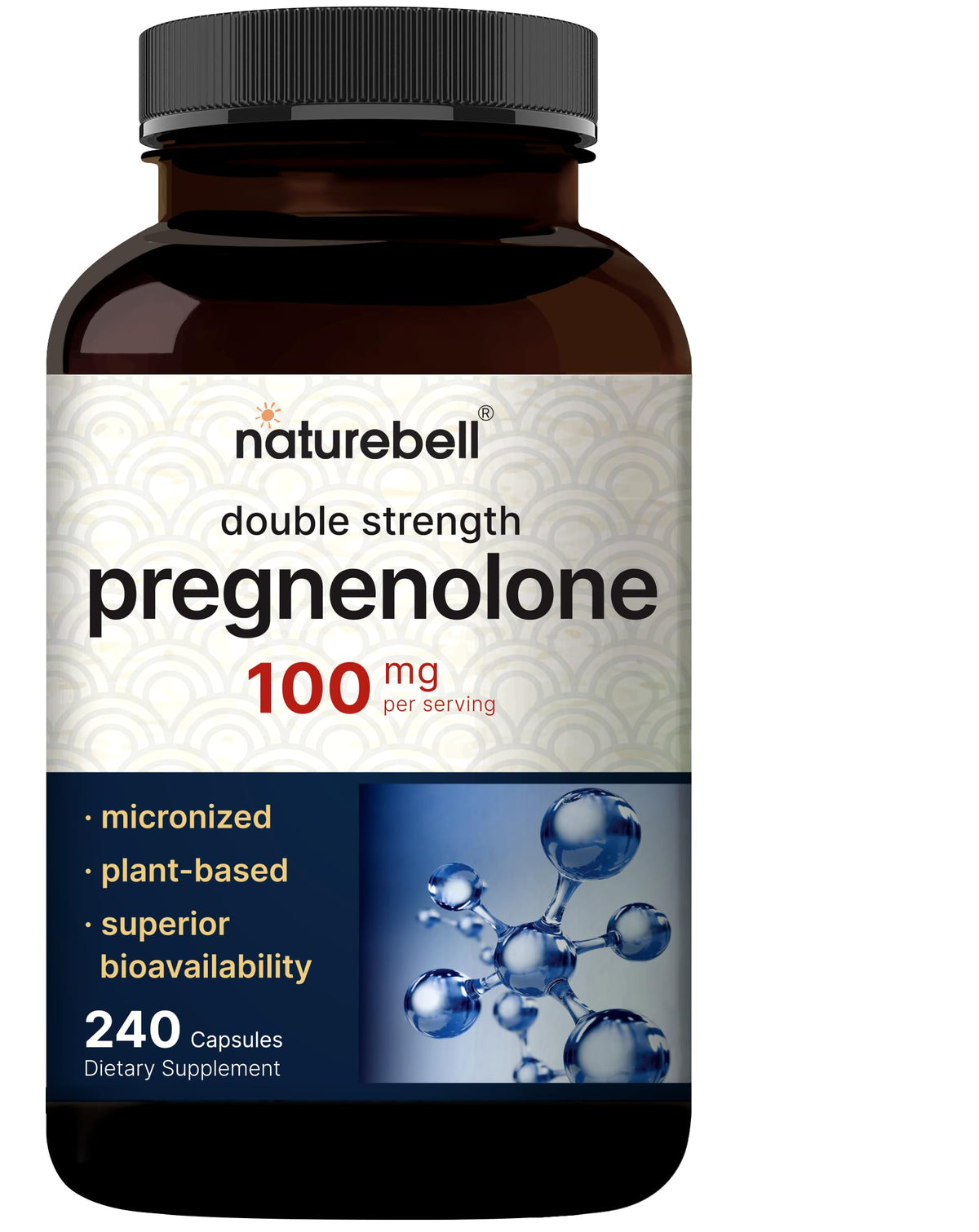 NatureBell Pregnenolone 100mg bottle front highlighting label and potency for daily use