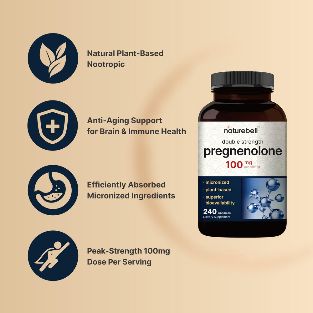 NatureBell Pregnenolone bottle pour showing two capsules per serving
