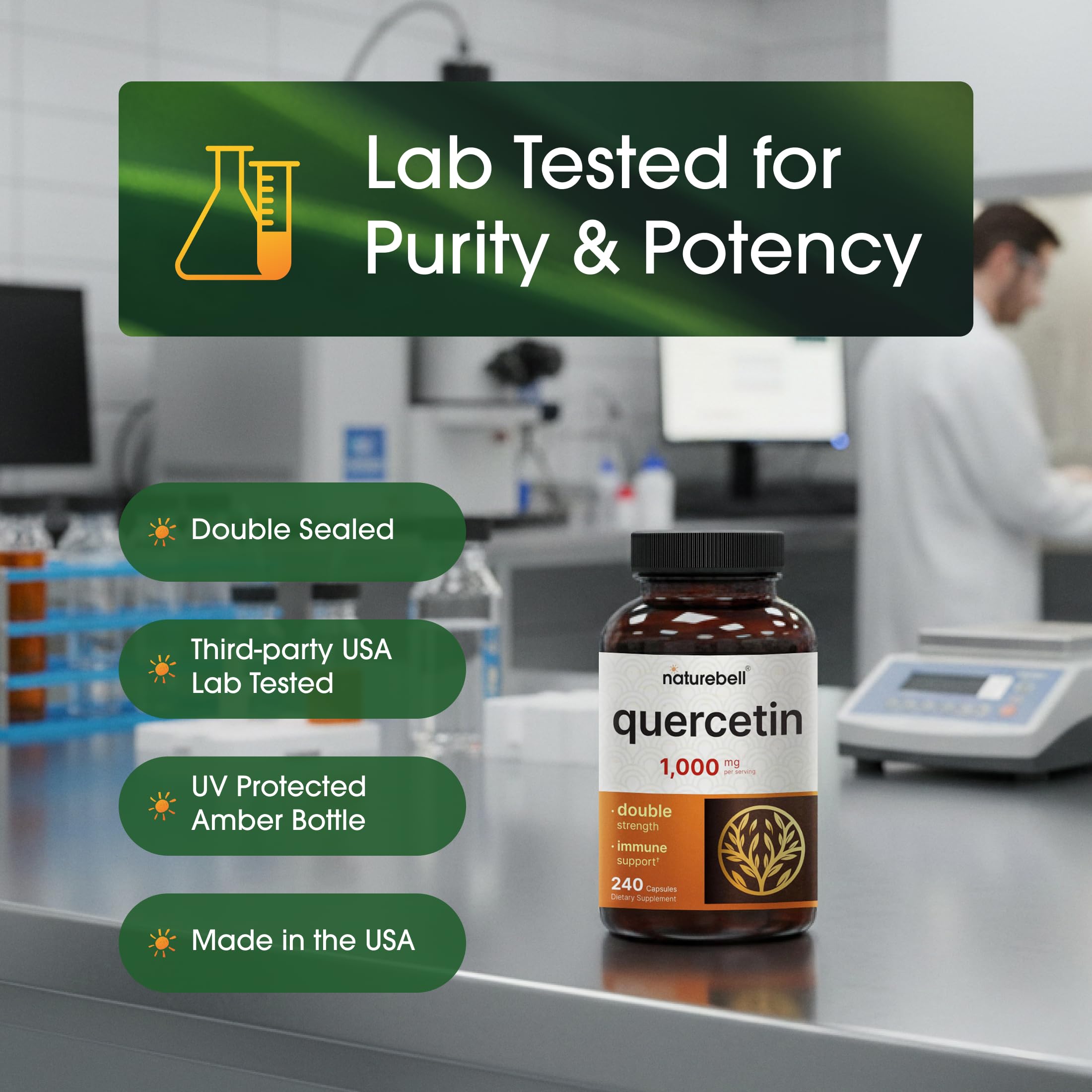 Packaging scene shows 240 capsules per bottle for year-round routine