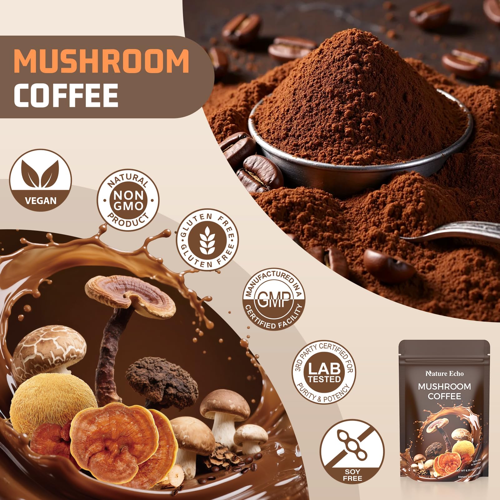 Nature Echo Cordyceps coffee for sustained daytime energy.